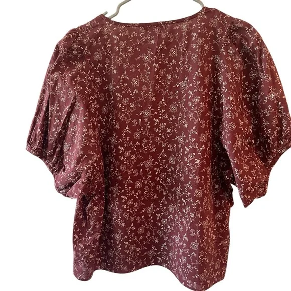 MADEWELL Puff Sleeve Floral Blouse Size L Burgudy Boho Fall top cottagecore - Picture 3 of 8